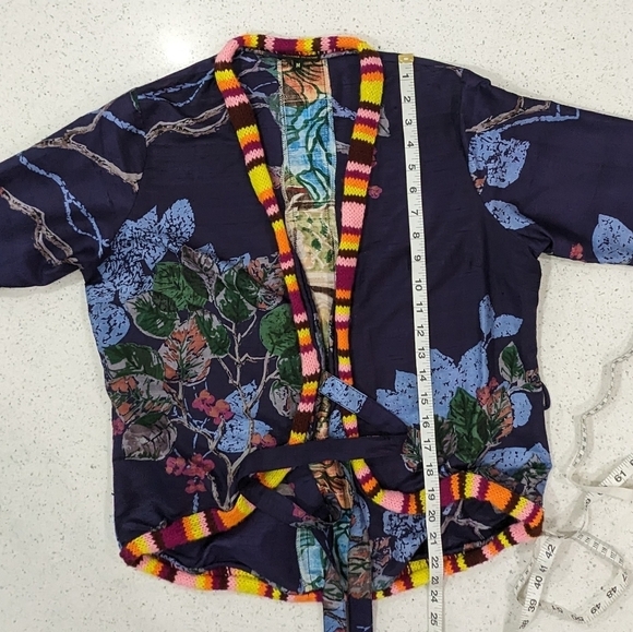 Aoyama Itchome Women 100% Pure Silk Blue Floral Wrap Jacket Lightweight Size M - Picture 5 of 8